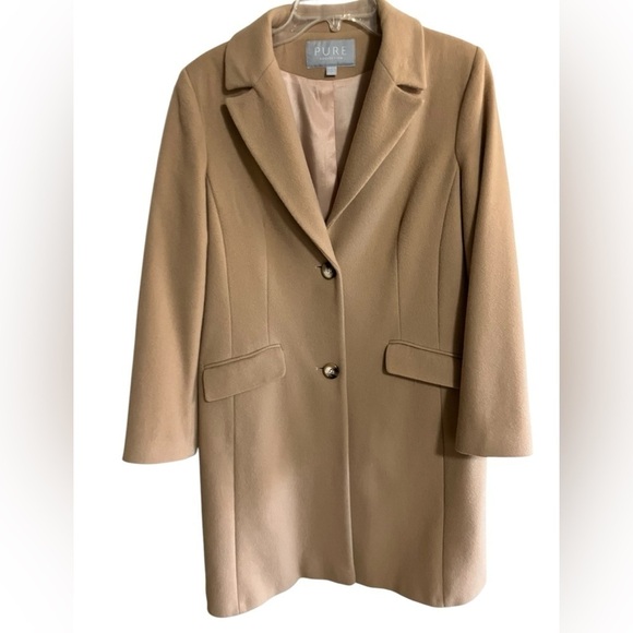 Wool Cashmere Blend Carmel Elegant Minimalist Career‎ Coat Pure Collection SZ 12 - Picture 11 of 11